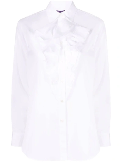Shop Ralph Lauren Keara Ruffled Long-sleeve Shirt In White