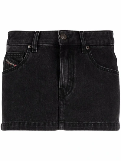 Shop Diesel Mid-rise Denim Miniskirt In Black