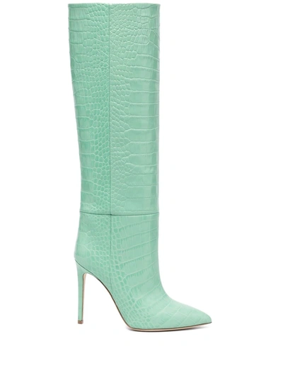 Shop Paris Texas Crocodile-embossed Knee-length Boots In Green