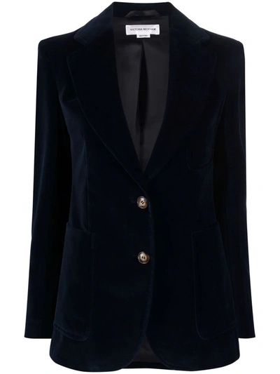 Shop Victoria Beckham Velvet Button-front Blazer In Blue