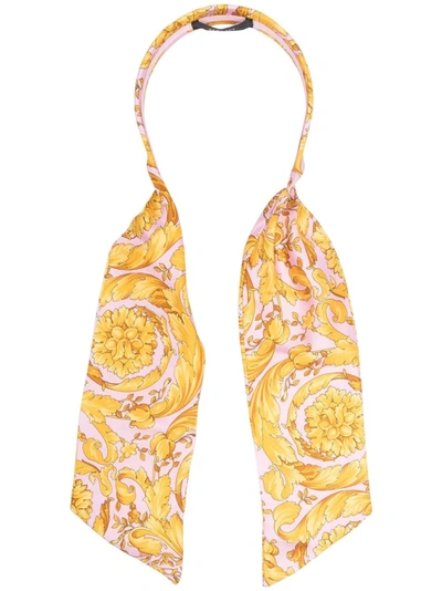 Shop Versace Baroque-print Silk Headband In Yellow