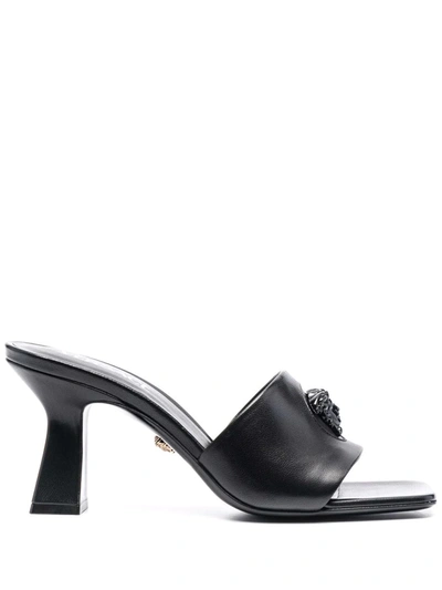 Shop Versace Medusa-head Leather Mules In Black