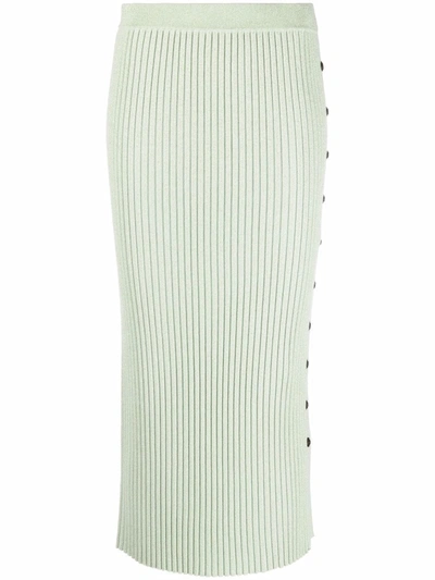 Tory Burch Ribbed Metallic Wool-blend Midi Skirt In Green