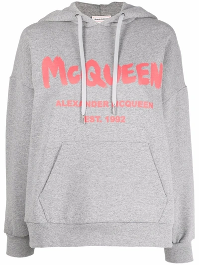 Shop Alexander Mcqueen Logo-print Hoodie In Grey