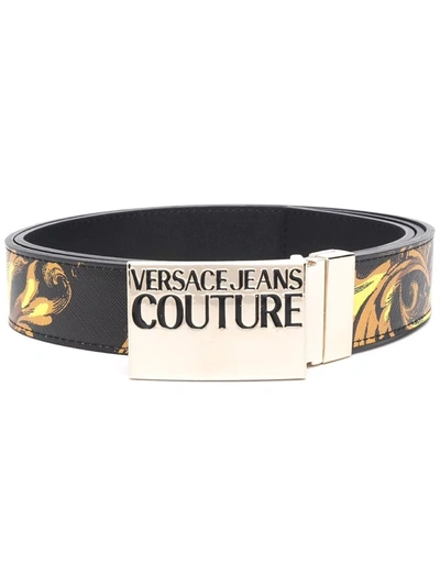 Shop Versace Jeans Couture Baroque-print Buckle Belt In Black