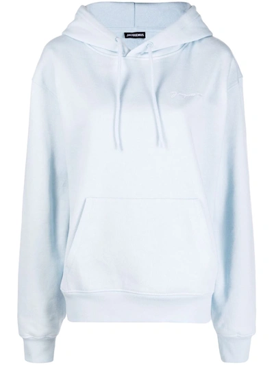 Shop Jacquemus Logo-embroidered Cotton Hoodie In Blue