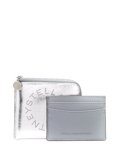 Shop Stella Mccartney Stella Logo Metallic Cardholder In Silver
