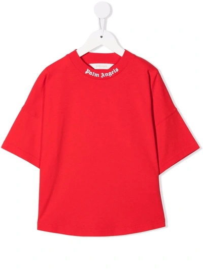 Shop Palm Angels Collar-logo Crewneck T-shirt In Red