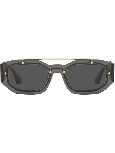 Shop Versace Ve2235 Rectangle-frame Sunglasses In Grey