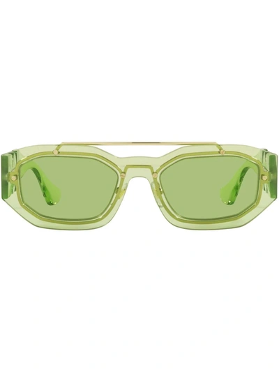 Shop Versace Ve2235 Rectangle-frame Sunglasses In Green