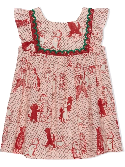 Shop Gucci Cat Print Cotton Dress In Red