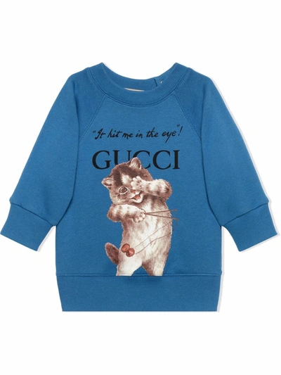 Shop Gucci Cat-print Cotton Sweatshirt In Blue