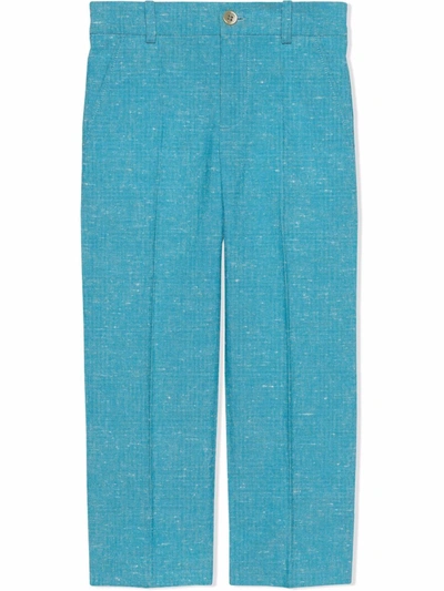 Shop Gucci Double G Canvas Trousers In Blue
