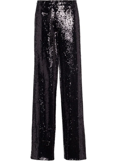 Shop Prada Sequin Straight-leg Trousers In Black