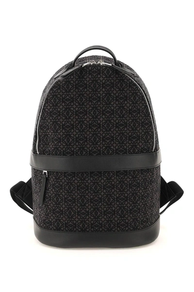 Shop Loewe Anagram Jacquard Canvas Backpack In Black,grey