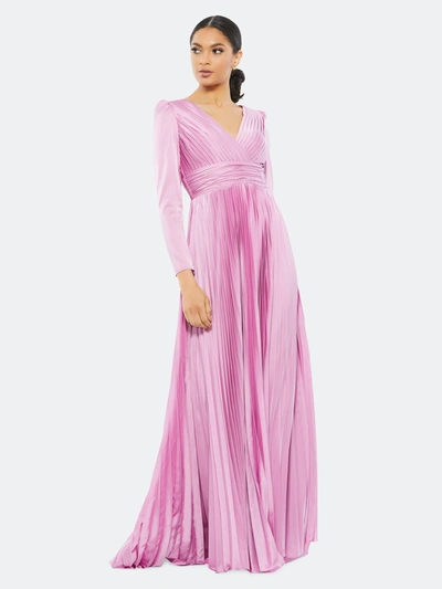 Shop Mac Duggal Pleated Long Sleeve V-neck Gown In Lilac