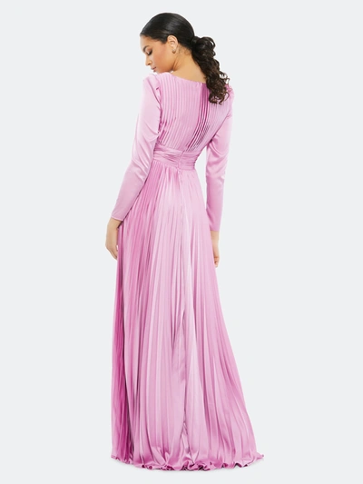 Shop Mac Duggal Pleated Long Sleeve V-neck Gown In Lilac