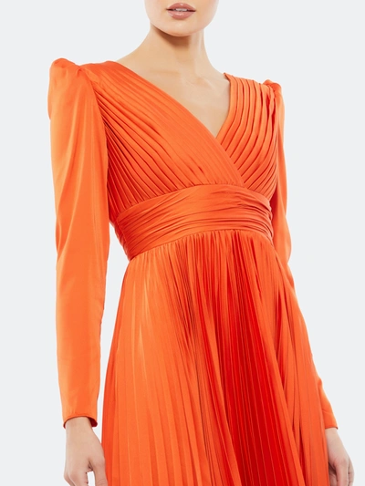 Shop Mac Duggal Pleated Long Sleeve V-neck Gown In Sunset