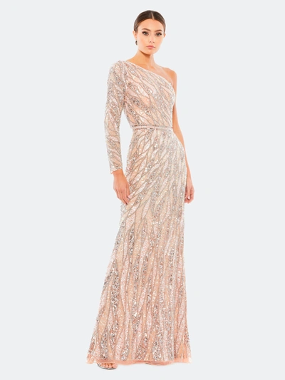 Shop Mac Duggal Embellished One Sleeve Trumpet Gown In Rose Gold