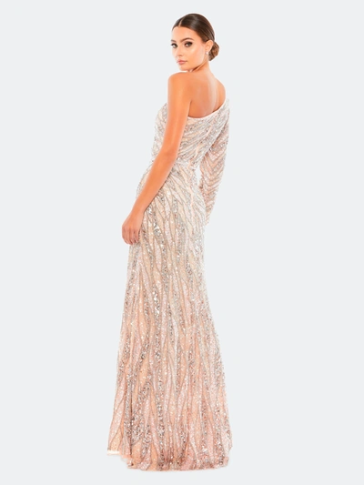 Shop Mac Duggal Embellished One Sleeve Trumpet Gown In Rose Gold