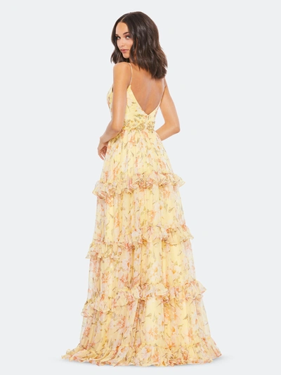 Shop Mac Duggal Tiered Floral Chiffon Gown In Lemon
