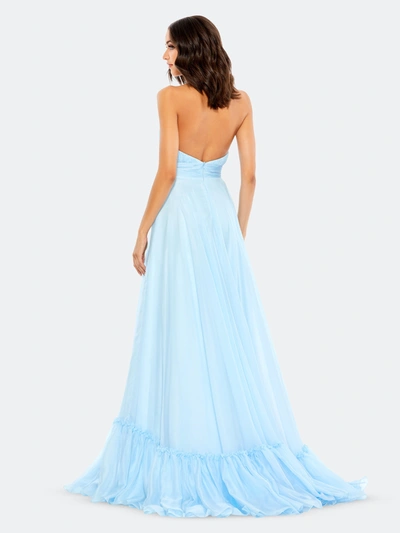 Shop Mac Duggal High Neck Tiered Chiffon Halter Gown In Sky Blue