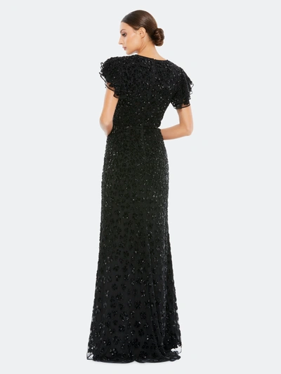 Shop Mac Duggal Floral Embellished Flutter Sleeve Evening Gown In Black