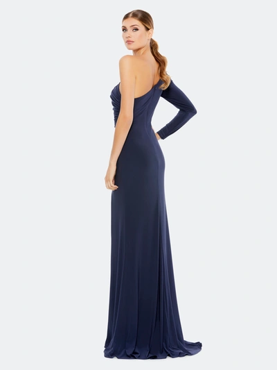 Shop Mac Duggal Stretch Jersey One Sleeve Gathered Waist Gown In Navy