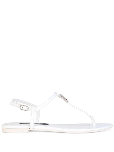 Shop Dolce & Gabbana Dg Flat Leather Sandals In White