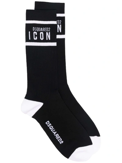Shop Dsquared2 Logo-detail Intarsia-knit Socks In Black