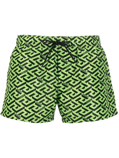 Shop Versace Greca-print Drawstring Swim Shorts In Green
