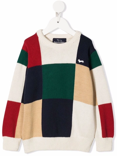 Shop Harmont & Blaine Junior Embroidered-logo Colourblock-knit Jumper In Neutrals