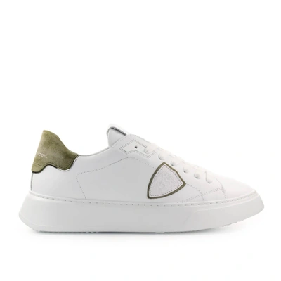 Shop Philippe Model Temple White Military Green Sneaker
