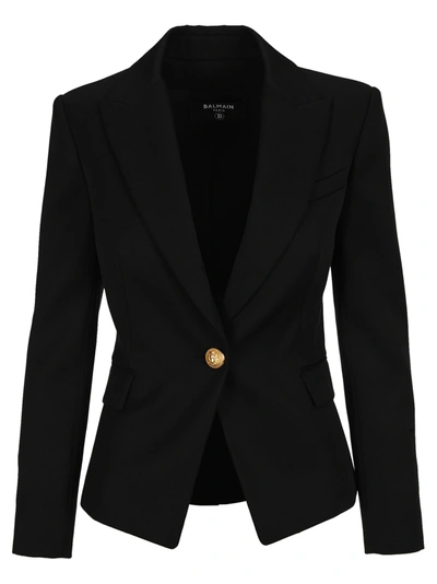 Shop Balmain Black Wool Single-button Blazer In Noir