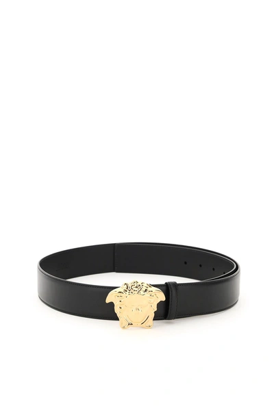 Shop Versace La Medusa Leather Belt In Nero Oro  (black)