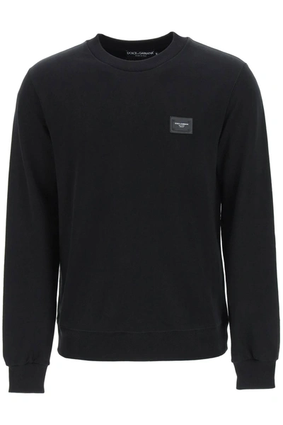 Shop Dolce & Gabbana Crew Neck Sweatshirt With Logo Plaque In Black (black)