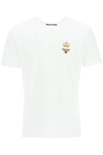 Shop Dolce & Gabbana Bee And Crown T-shirt In Bianco Ottico (white)