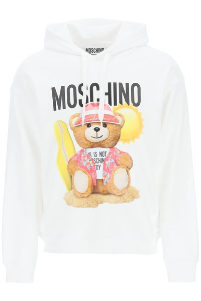 Shop Moschino Surfer Teddy Bear Hoodie In Fantasia Bianco (white)