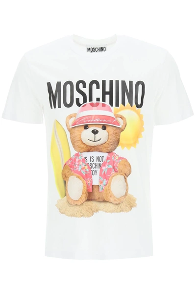 Shop Moschino Surfer Teddy Bear T-shirt In Fantasia Bianco (white)