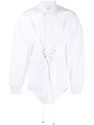 Alexander Mcqueen Dropped Shoulder Lace Detail Shirt In White