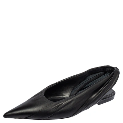 Pre-owned Balenciaga Black Leather Knife Pointed Toe Slingback Flats Size  37 | ModeSens
