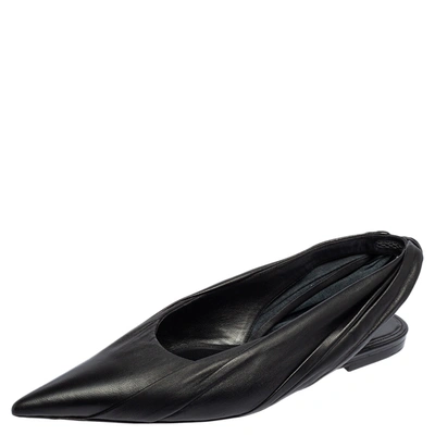 Pre-owned Balenciaga Black Leather Knife Pointed Toe Slingback Flats Size 37