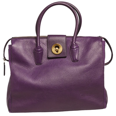 Pre-owned Saint Laurent Purple Leather And Canvas Cabas Muse Two Tote