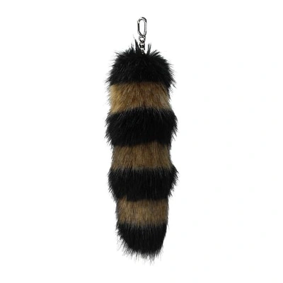 Shop Burberry Striped Faux Fur Tail Charm In Brown
