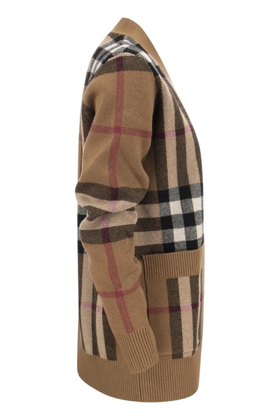 Shop Burberry Willah - Wool And Cashmere Cardigan With Jacquard Tartan Pattern In Birch Brown
