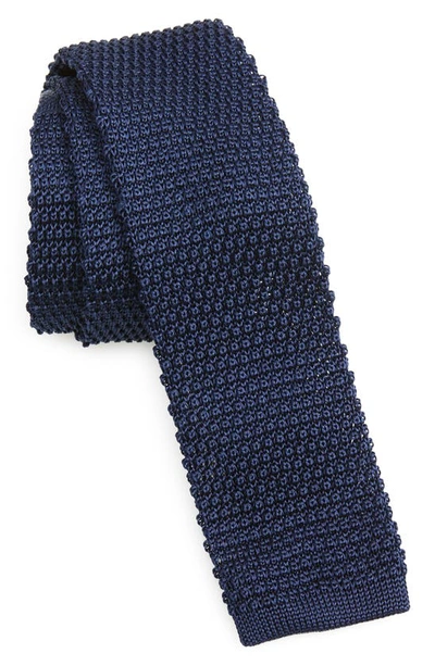 Shop Nordstrom Cason Solid Knit Silk Skinny Tie In Navy