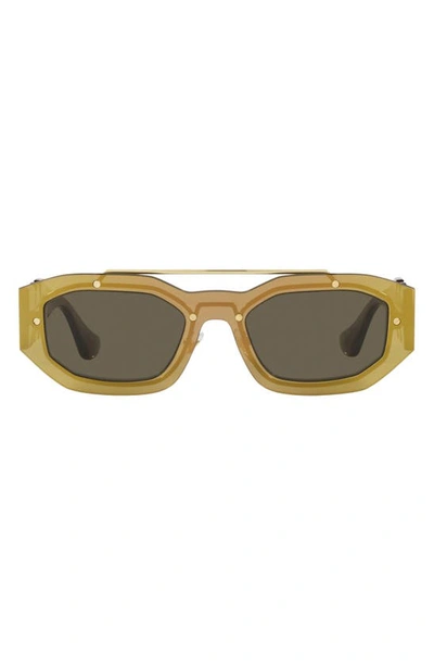 Shop Versace 51mm Irregular Sunglasses In Transparent Brown Mirror