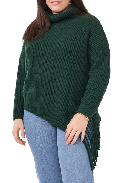 Shop Vince Camuto Asymmetric Fringe Cotton Blend Sweater In Windsor Moss