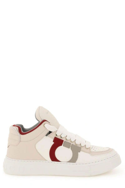 Shop Ferragamo Salvatore  Gancini Mid Top Sneakers In White