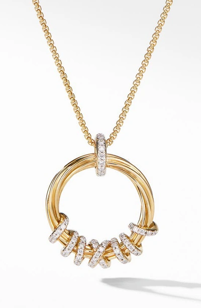 Shop David Yurman Helena Round Pendant Necklace In Gold/ Diamond